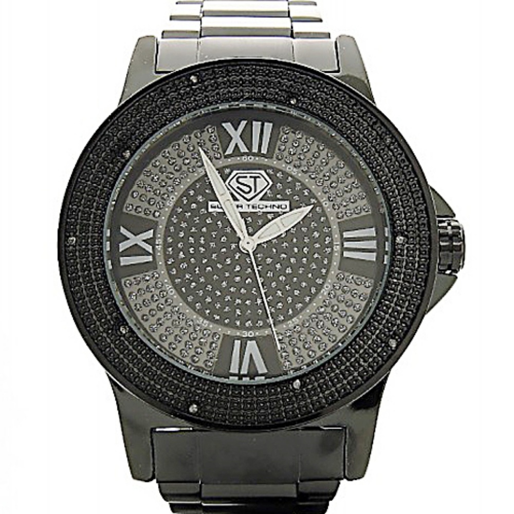Super Techno 0.10CT diamonds Watch Black Case
